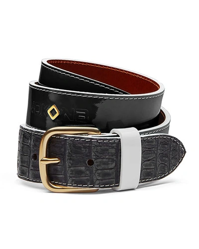 Nokona Men's Patent Leather/crocodile Show Belt In Black / Gray