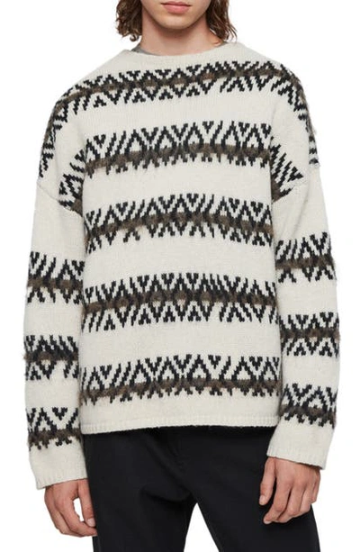 Allsaints Orvik Fair Isle Wool Blend Sweater In Ecru/ Black