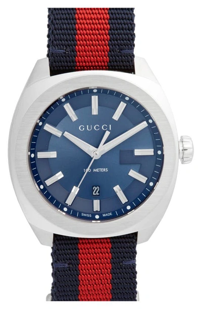 Gucci Men's Gg2570 41mm Stainless Steel-nylon Watch In Blue And Red