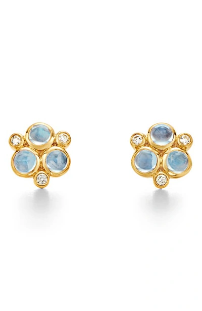 Temple St Clair Classic Trio Earrings With Royal Blue Moonstone And Diamonds In 18k Yellow Gold