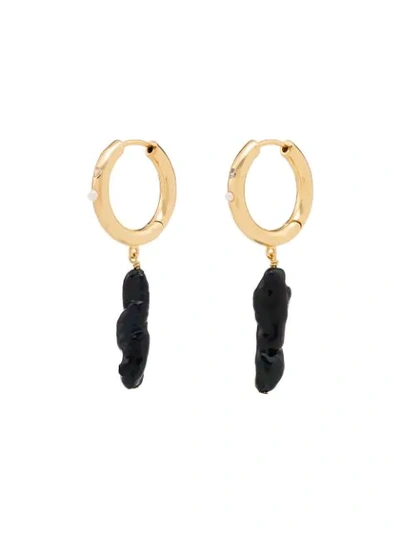 Anni Lu 18k Gold-plated Cubic Zirconia Drop Hoop Earrings In Black