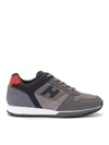 HOGAN MODEL H321 SNEAKER IN GRAY AND BLUE LEATHER AND TECHNICAL FABRIC,11156436
