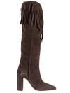 Paris Texas Fringed Suede Knee-high Boots In Dark Brown