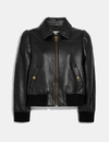 COACH LEATHER TAILORED BOMBER JACKET,88375 BLK