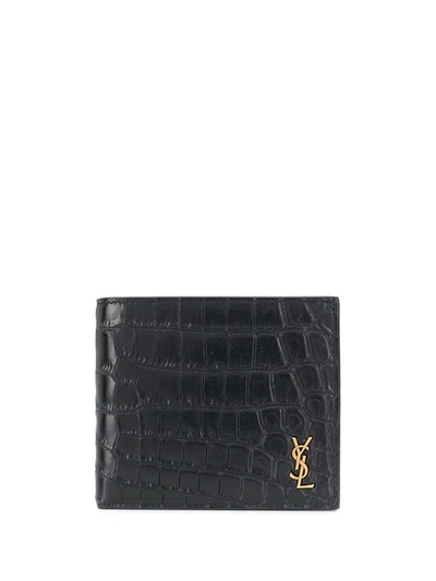 Saint Laurent Croc-effect Bi-fold Wallet In Black