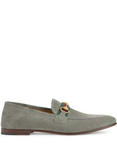 Gucci Brixton Horsebit Collapsible-heel Suede Loafers In Grey