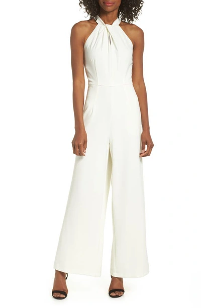 Julia Jordan Halter Wide Leg Jumpsuit In Ivory