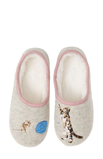 Joules Slippet Faux Fur Lined Slipper In Grey Cat Mouse