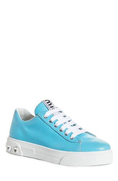 Miu Miu Crystal Detail Skate Platform Sneaker In Anice Blue