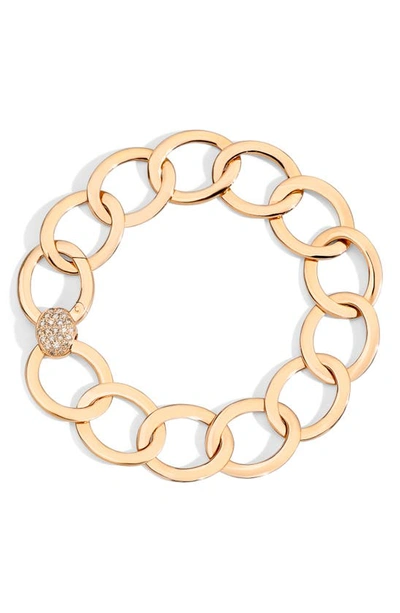 Pomellato 18k Rose Gold Brera Chain Link Bracelet With Brown Diamond Clasp In Brown/rose Gold