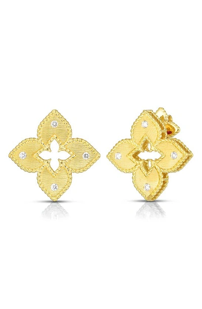 Roberto Coin 18k Yellow Gold Petite Venetian Princess Diamond Quatrefoil Stud Earrings