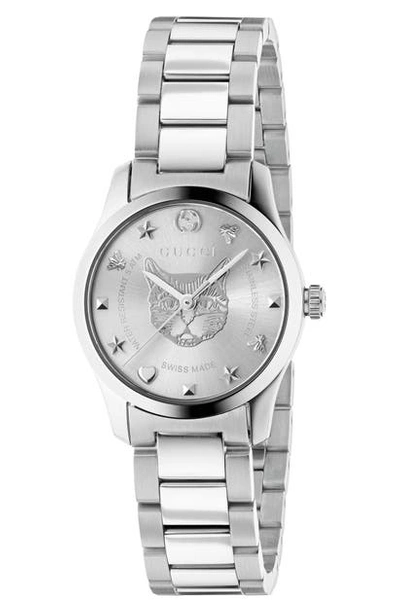 Gucci Women's Swiss G-timeless Stainless Steel Bracelet Watch 27mm In Silver