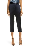 Nili Lotan Paris Cropped Silk-charmeuse Skinny Pants In Dark Navy