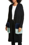 Anne Vest Brisbane Wool Blend Cardigan With Genuine Shearling Pockets In Black/ Mint/ Navy