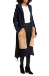 ANNE VEST WOOL BLEND HOODED CARDIGAN WITH GENUINE SHEARLING POCKETS,AW19/01/401/06/PTL