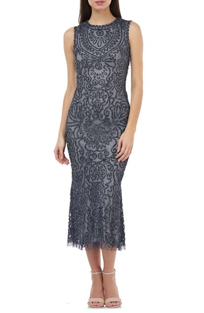 Js Collections Beaded Midi Cocktail Dress In Gunmetal