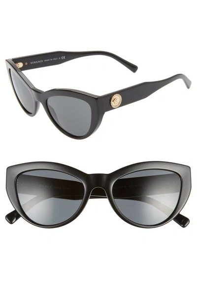 Versace 53mm Cat Eye Sunglasses In Black/ Grey Solid