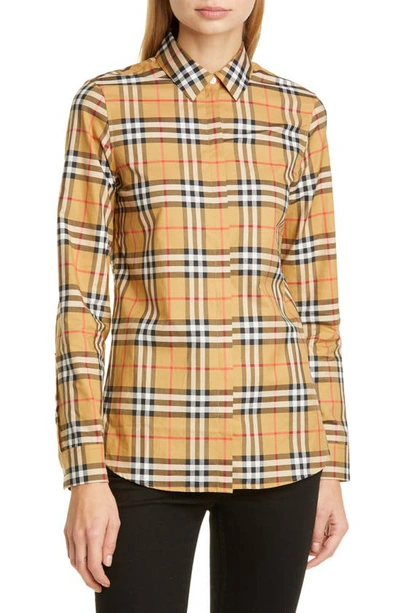 Burberry Crow Icon Cotton Check Print Shirt In Brown