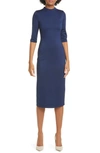 Alice And Olivia Delora Fitted Mock-neck Midi Dress In Navy