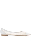 Jimmy Choo Love Glittered Tulle And Canvas Point-toe Flats In White