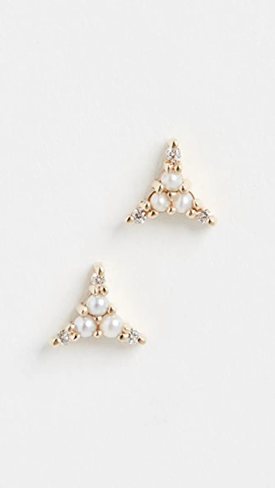 Jennie Kwon Designs 14k Pearl Diamond Triad Studs In Yellow Gold