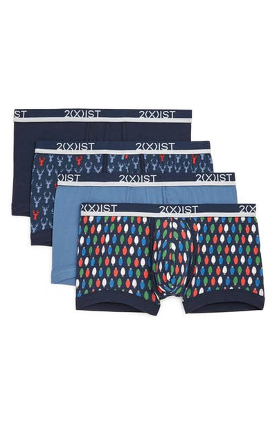 2(x)ist 4-pack No-show Stretch Trunks In Varsity Navy/ Dutch Blue