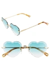 Chloé Rosie 55mm Heart Shaped Sunglasses In Gradient Turquoise/ Gold