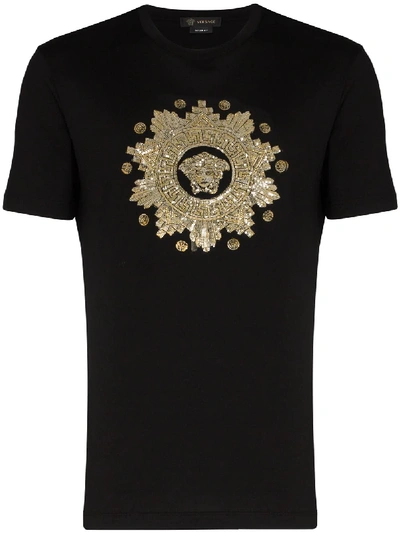 Versace Sequinned Medusa Motif T-shirt In Black
