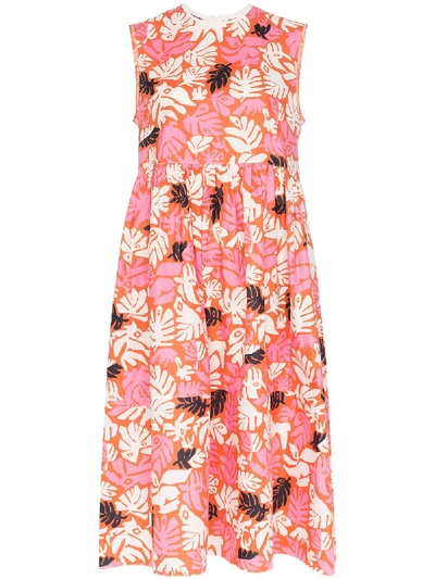 Marni Printed Linen And Cotton Midi Dress In Pink