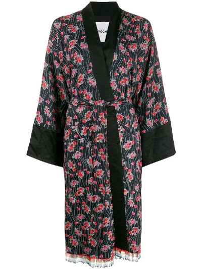 Koché Floral Print Kimono Robe In Black