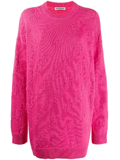 Balenciaga Textured Logo Crew Neck Jumper In Pink