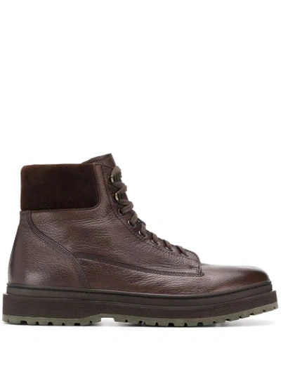 Henderson Baracco Textured Lace Up Ankle Boots In Brown