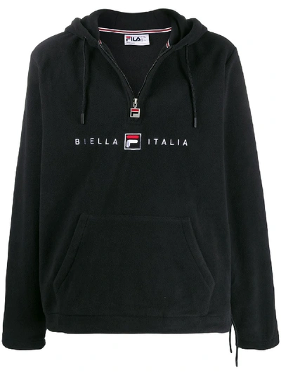 Fila Logo Embroidered Hoodie In Black