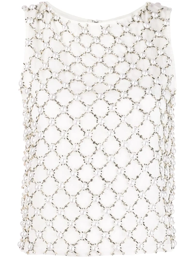 Alice And Olivia Amal Embellished Boxy Tank Top In White