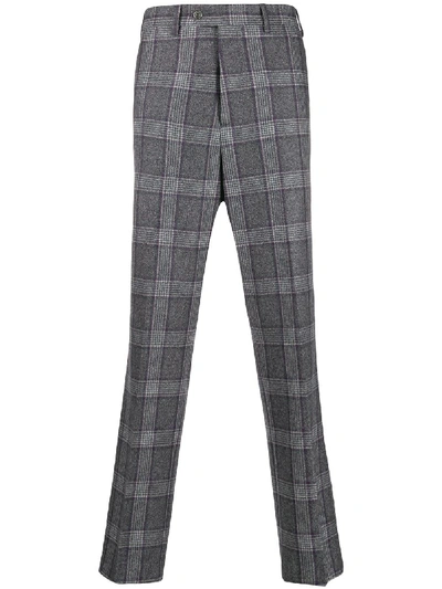 Paura Oler Plaid Straight-leg Trousers In Grey