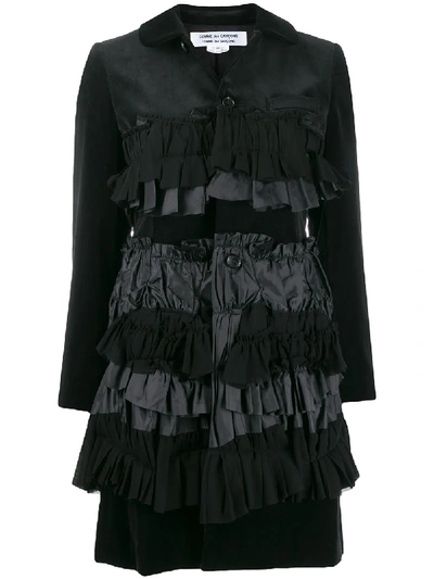 Comme Des Garçons Comme Des Garçons Frilled Panel Single-breasted Coat In Black