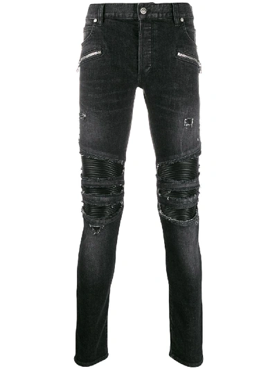 Balmain Distressed Slim-fit Jeans In Black