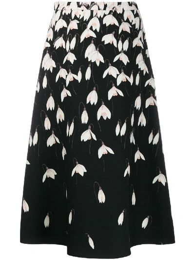Valentino Snowdrop Print Crêpe Couture Skirt In Black