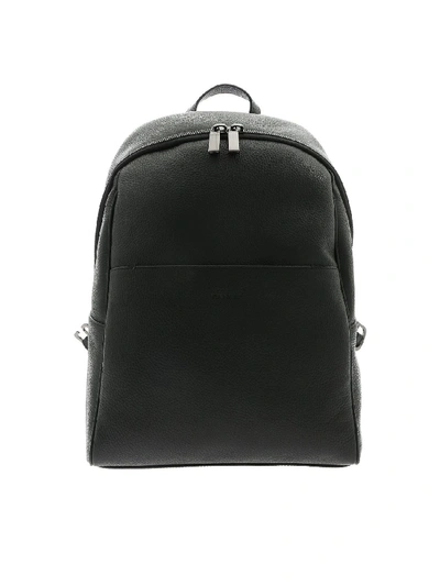 Canali Black Leather Backpack With Logo Detail