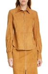 Frame 70s Suede Button-down Shirt In Camel