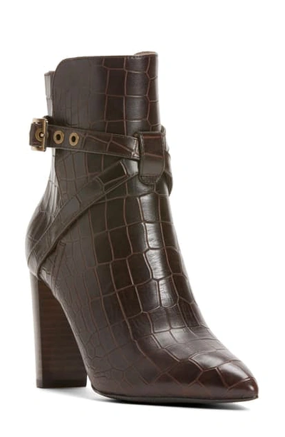 Paige Camille Pointed Bootie In Brown Croc Print