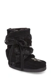 Manitobah Mukluks Beaded Short Wrap Genuine Rabbit Fur & Shearling Boot In Black Fur