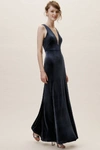 Jenny Yoo Logan V-neck Velvet Gown In Blue