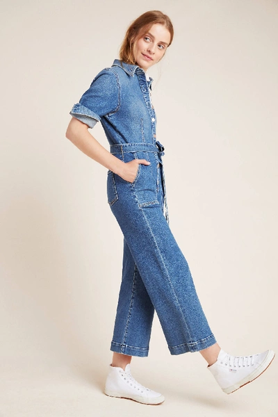 7 For All Mankind Alexa Cropped Denim Jumpsuit In Blue
