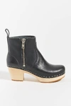 Swedish Hasbeens Zip It Emy Womens Nubuck Stacked Heel Ankle Boots In Black