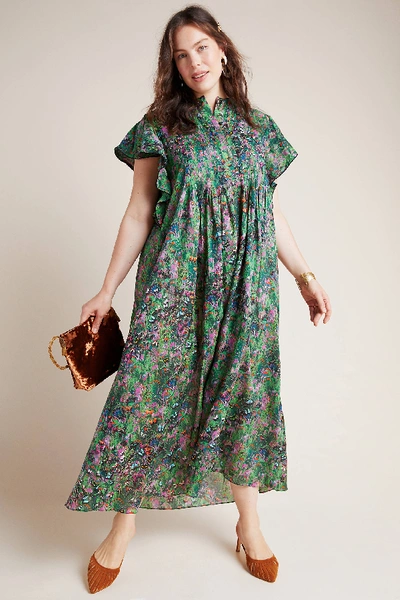fitted lace wedding dress Cynthia Rowley Nairobi Kaftan Maxi Dress Black Botanical Print Cotton –  Celebrity Owned main image 0