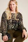 Bl-nk Joelle Leopard Peasant Blouse In Assorted