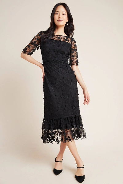 Shoshanna Embroidered Lace Midi Dress In Black