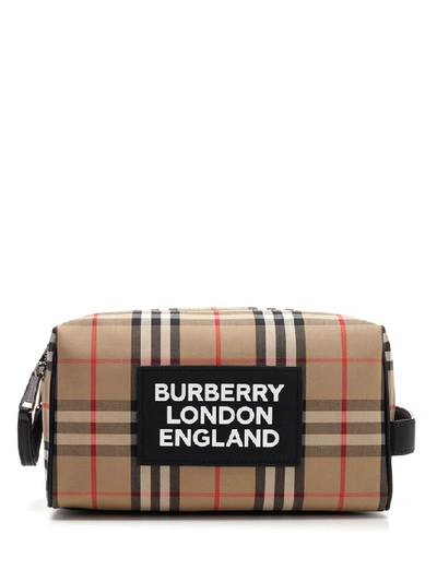Burberry Checked Logo Toiletry Bag In Multi