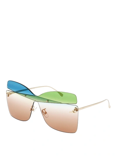 Fendi Karligraphy Blue And Green Lens Sunglasses In Multicolour